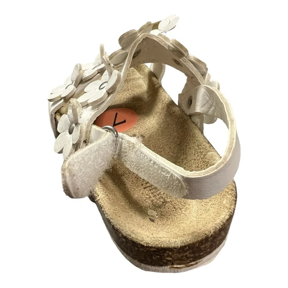 Giulia Palai White Floral Leather/Cork Sandals Size 7 Toddler